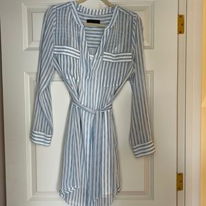 Blue and white semi sheer dress